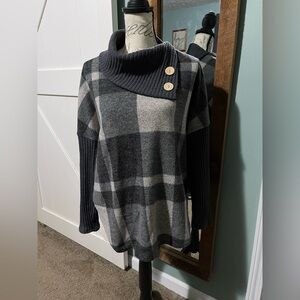 Plaid Cowl Neck Sweater - Gray